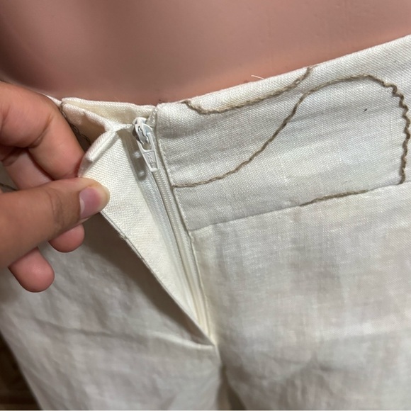 RENAISSANCE AVOCA Women’s Linen Cream Wide Leg High-Rise Pants - Picture 8 of 16